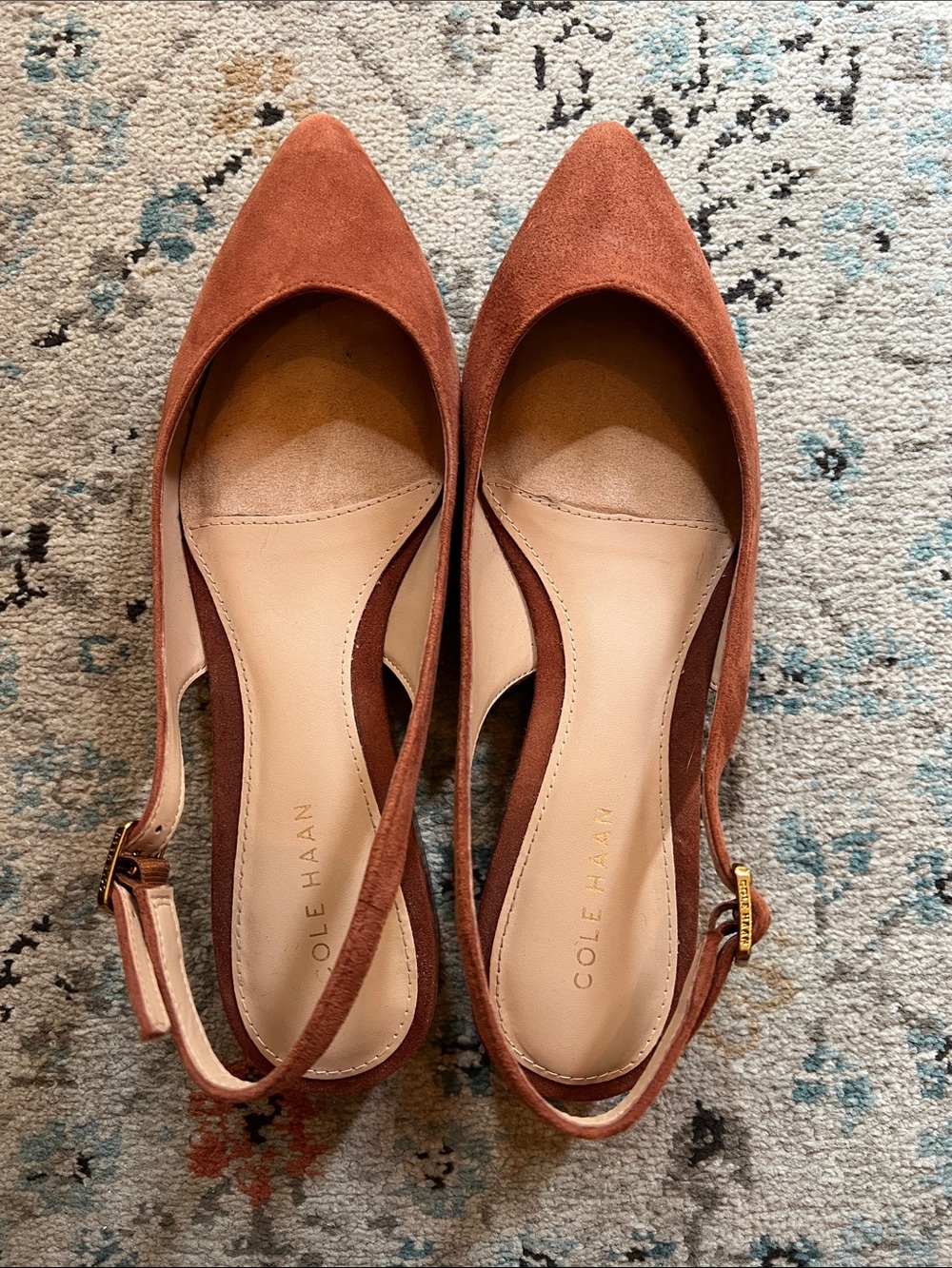 Cole Haan Rust Suede Pointed-Toe Slingback Flats